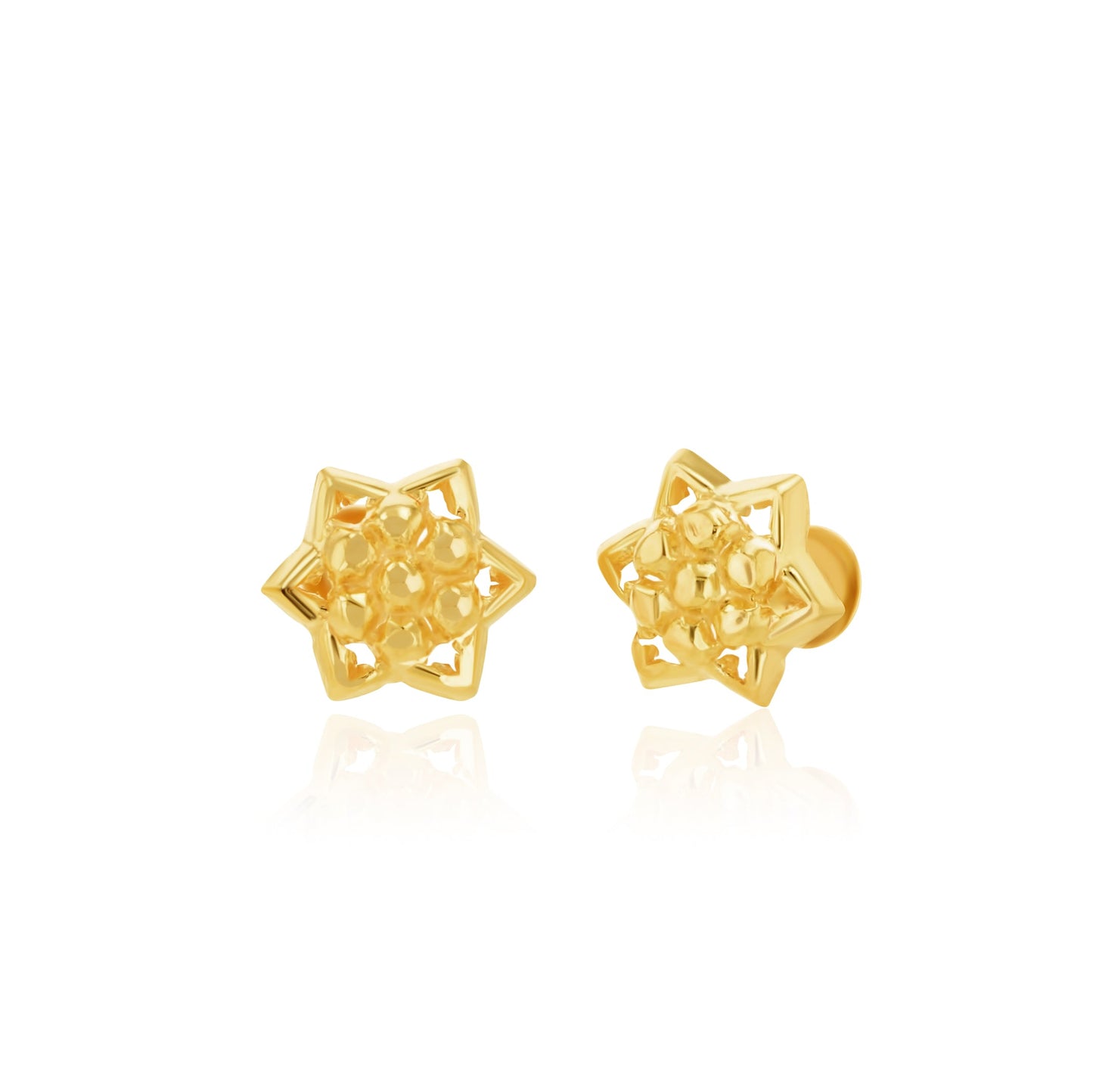 18K Pure Gold Star Screw Earring Set