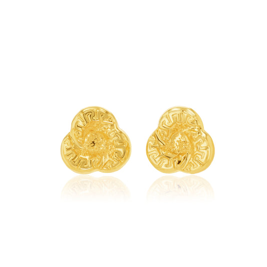 18K Pure Gold Flower Screw Earring Set