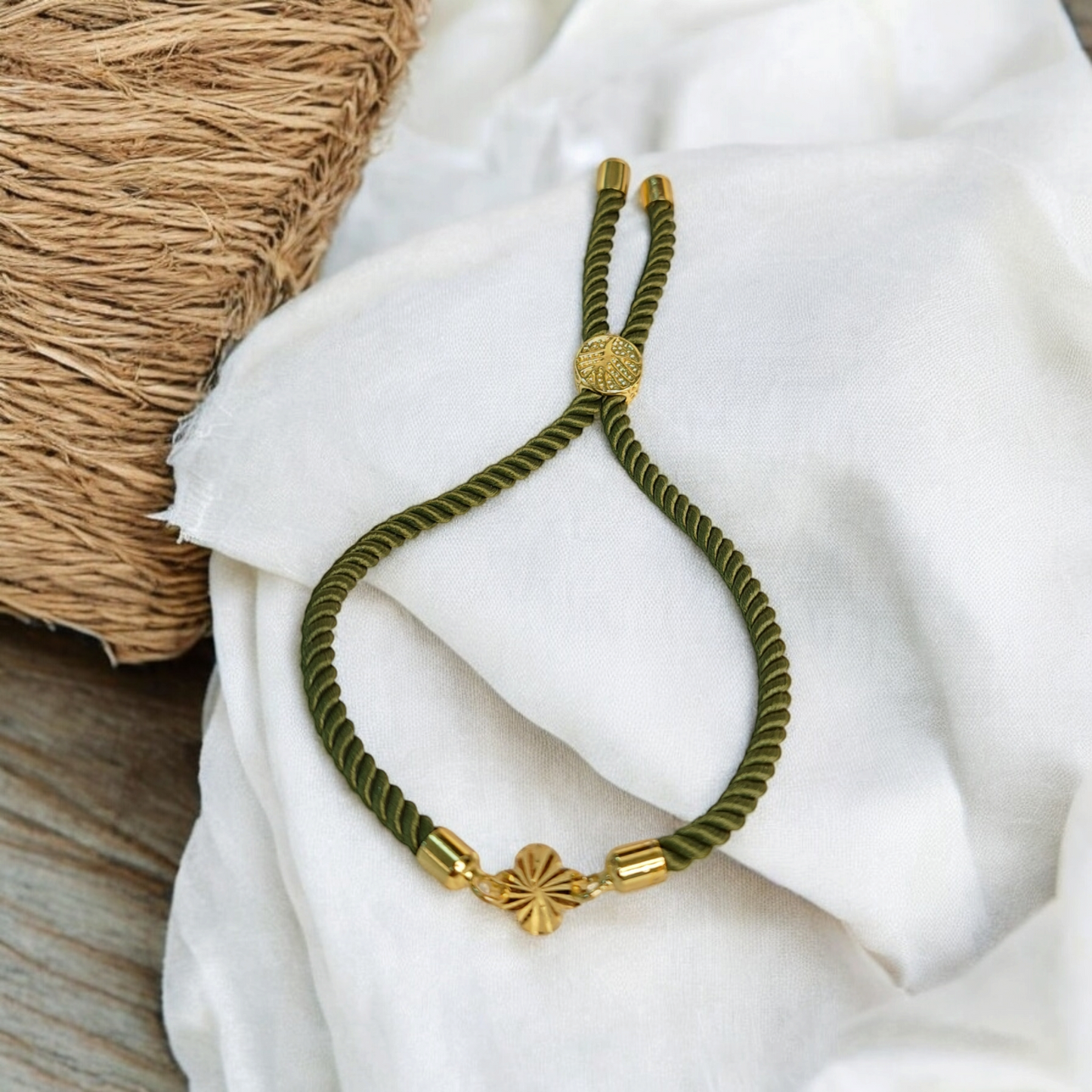 21K Pure Gold Thread Adjustable Flower Design Bracelet