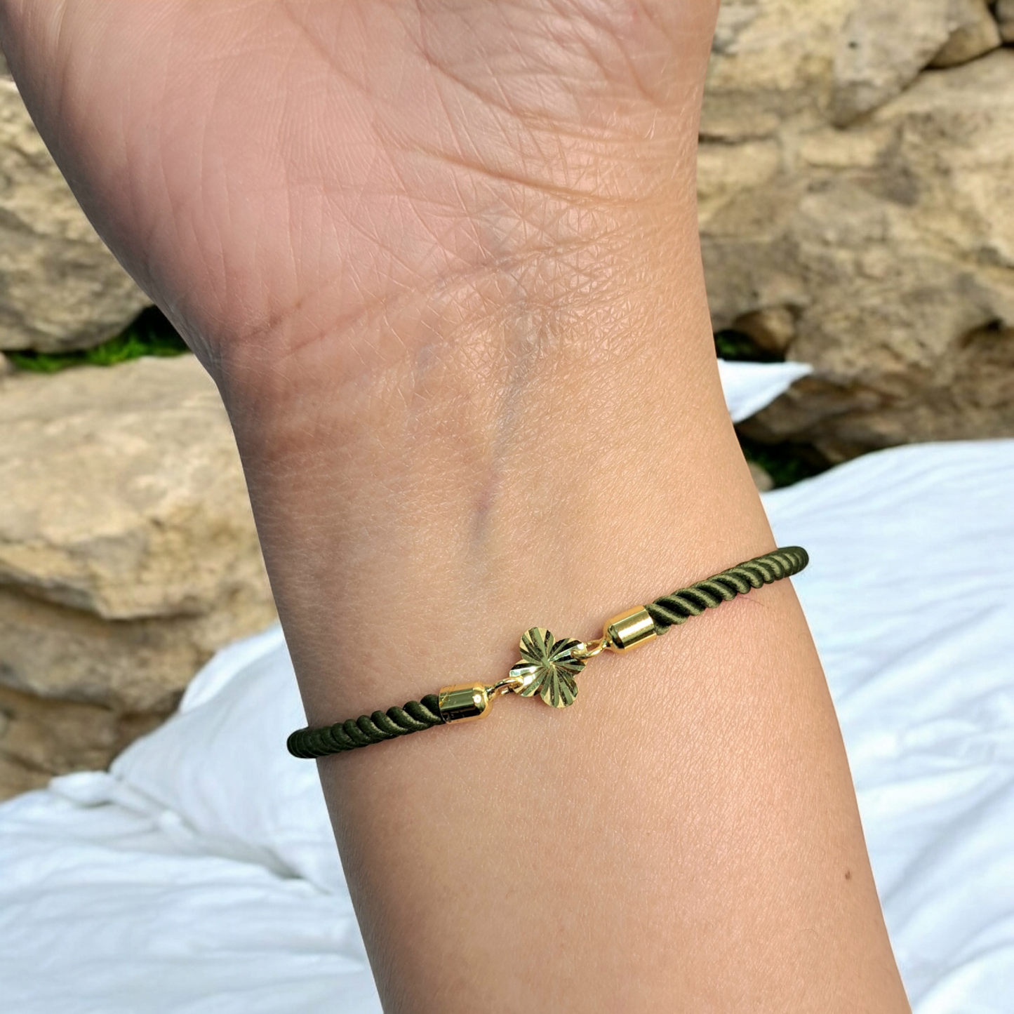 21K Pure Gold Thread Adjustable Flower Design Bracelet