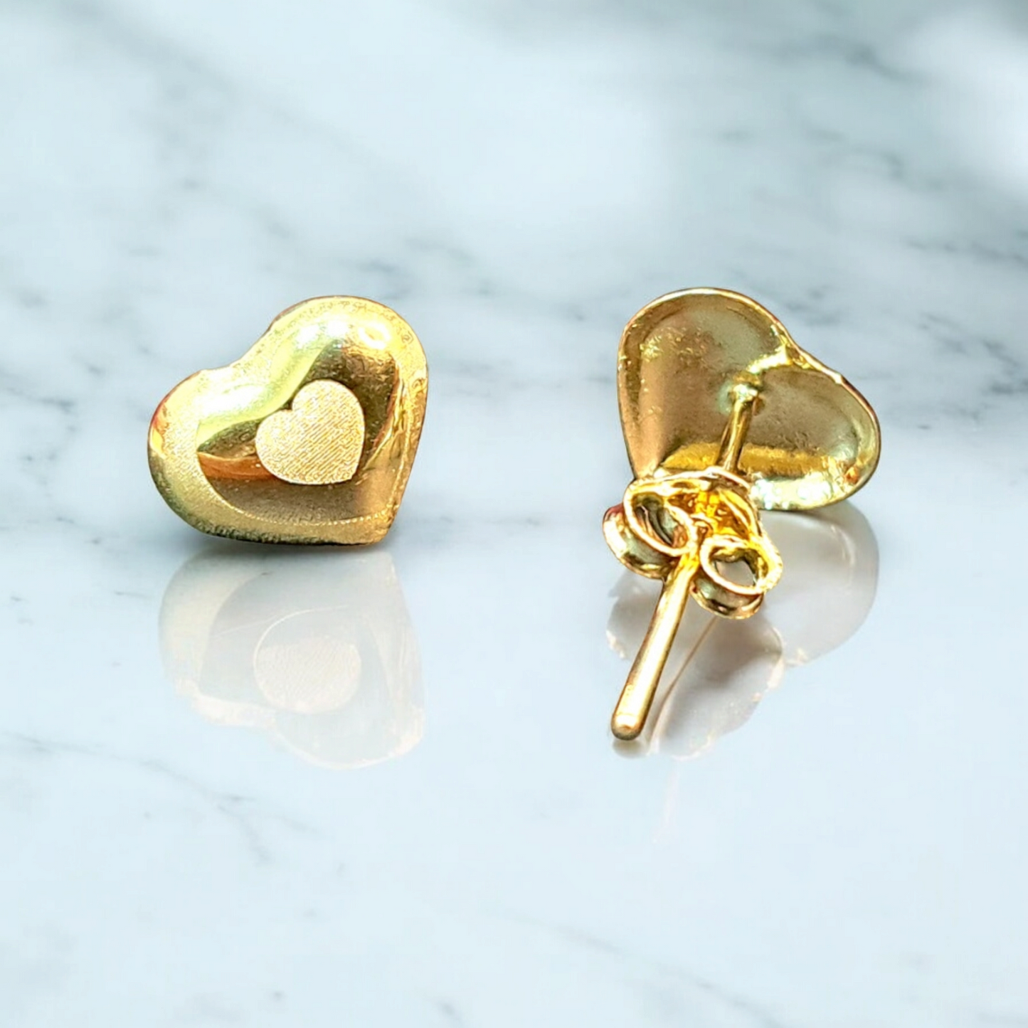 18K Pure Gold Heart Earring Set