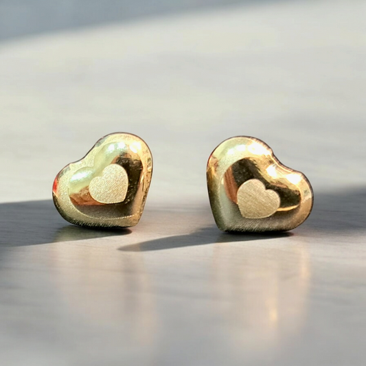 18K Pure Gold Heart Earring Set