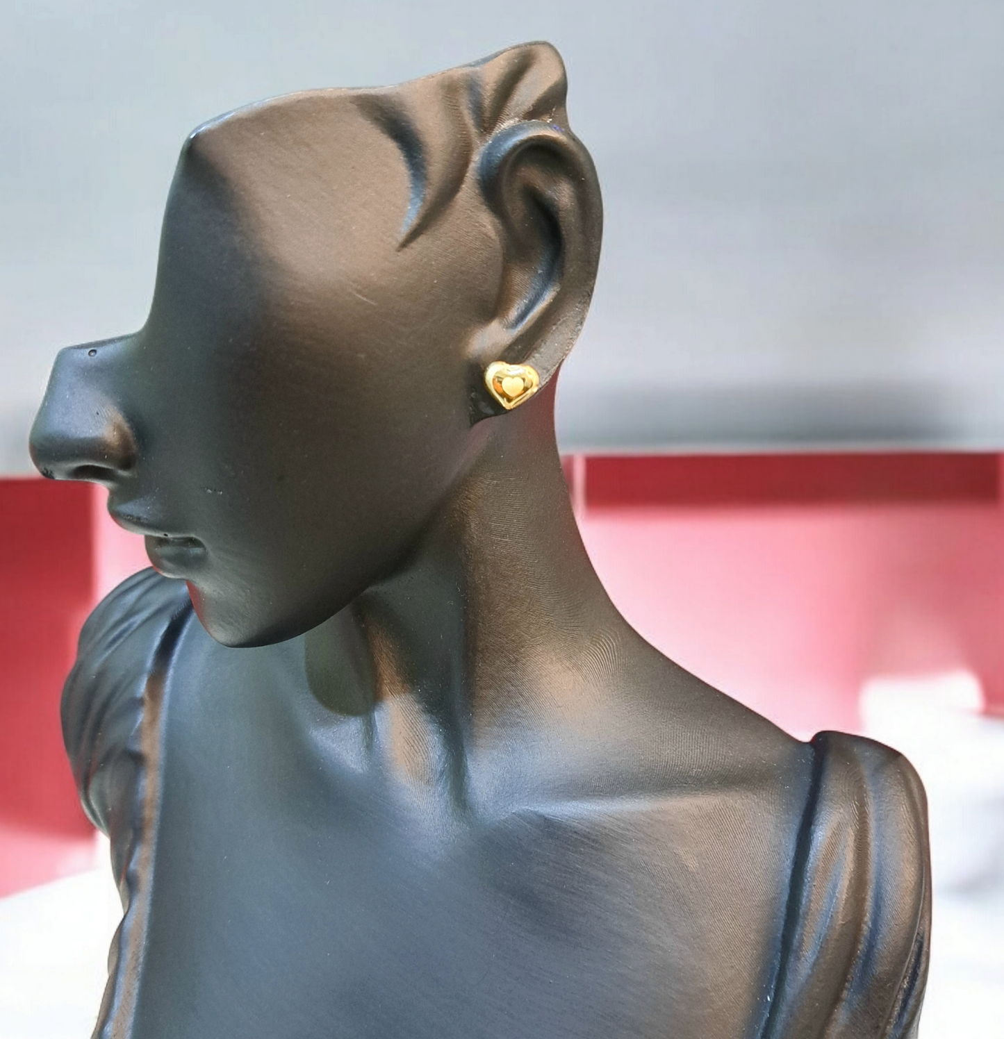 18K Pure Gold Heart Earring Set