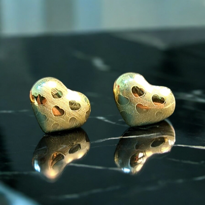 18K Pure Gold Heart Earring Set