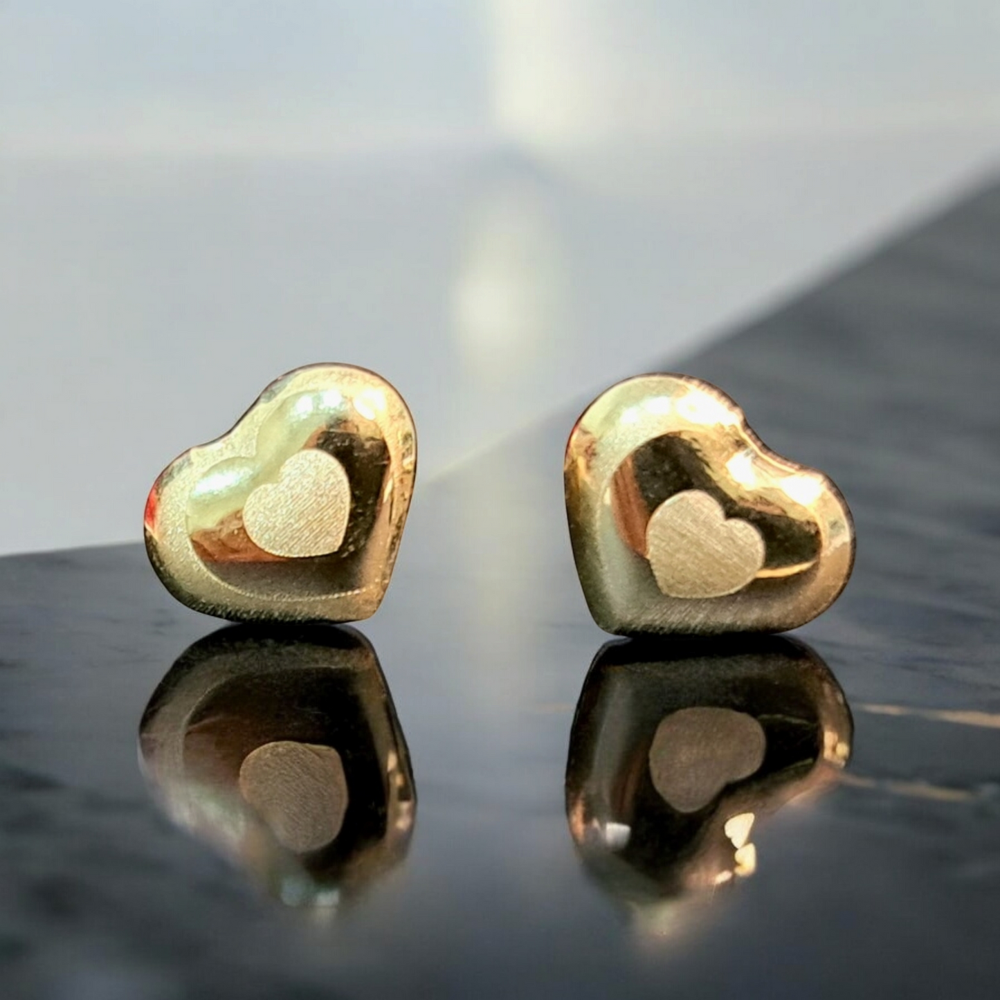 18K Pure Gold Heart Earring Set