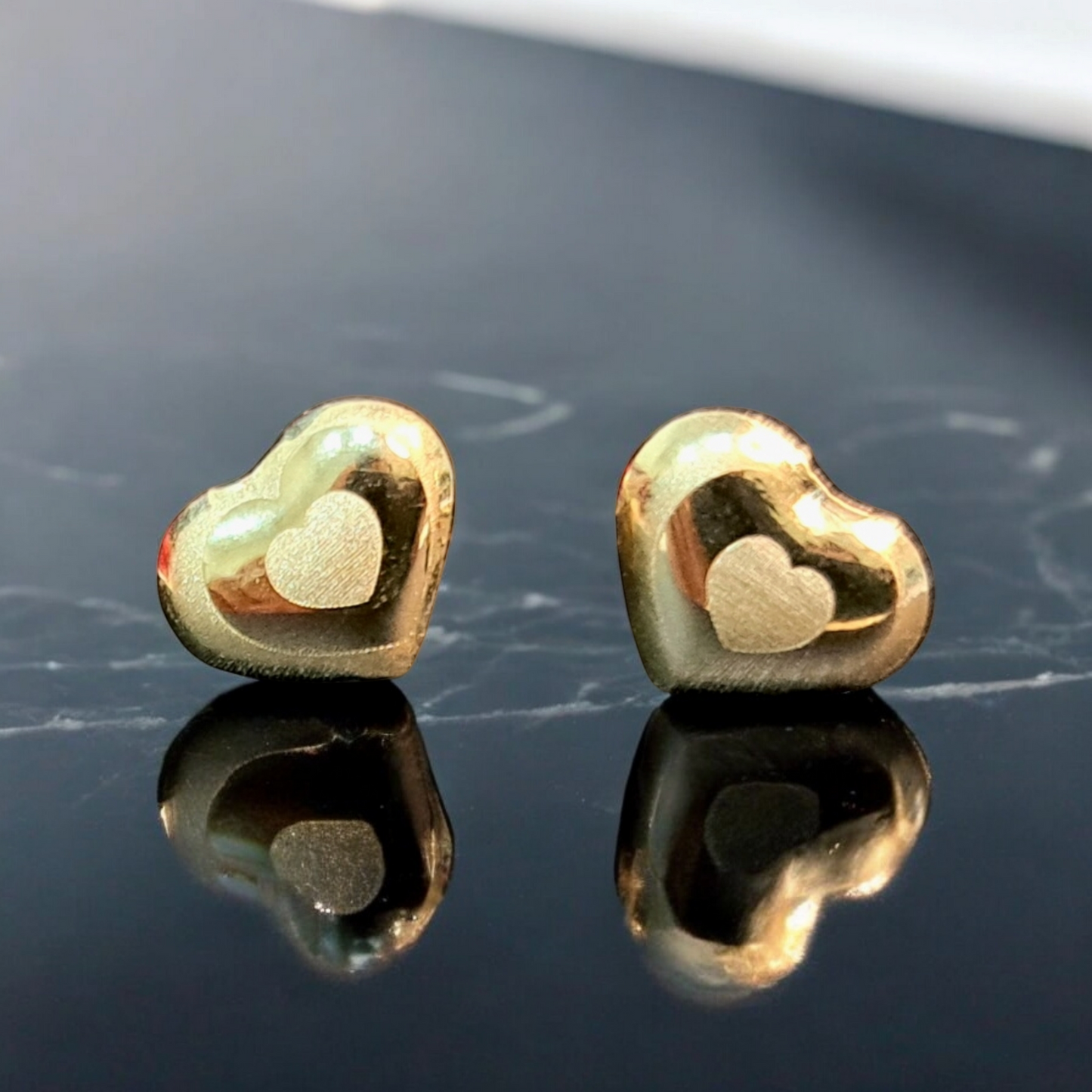 18K Pure Gold Heart Earring Set