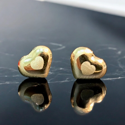 18K Pure Gold Heart Earring Set