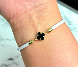 18K Pure Gold V.C Black Flower White Thread Bracelet