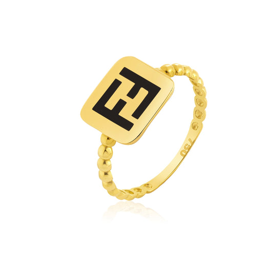 18K Pure Gold Elegant F.F Square Ring