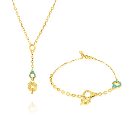 18K Pure Gold Elegant Flower Jewelry Set