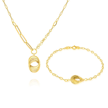18K Pure Gold Circle Knot Jewelry Set