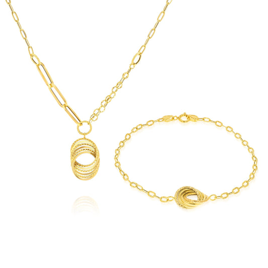 18K Pure Gold Circle Knot Jewelry Set