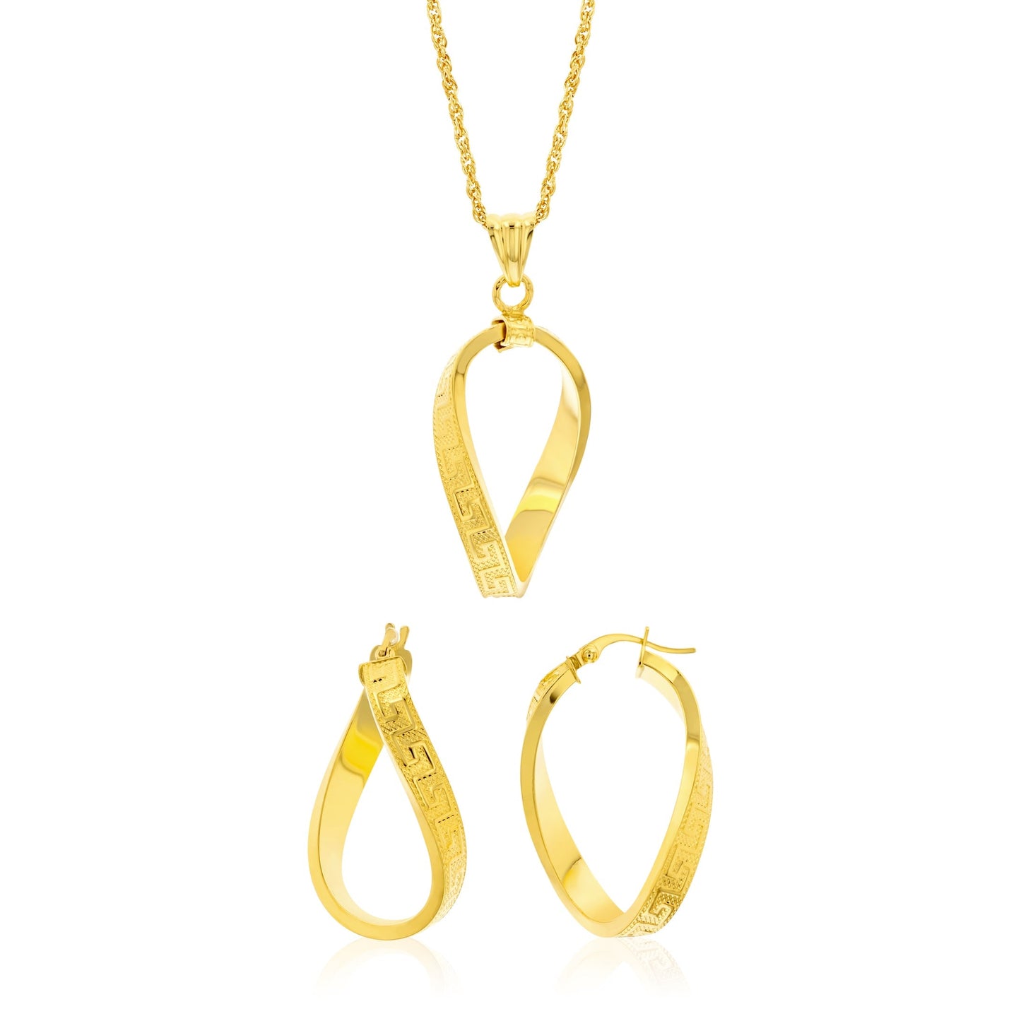 18K Pure Gold Twisted Oval Jewelry Set
