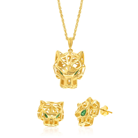 18K Pure Gold Panther Jewelry Set