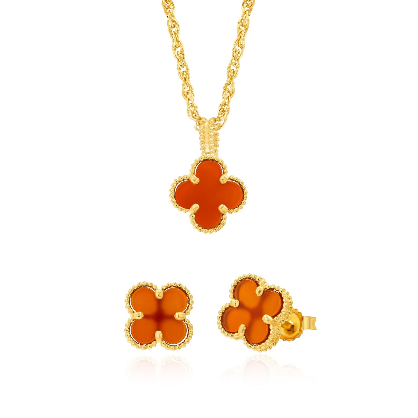 18K Pure Gold Red V.C Flower Jewelry Set