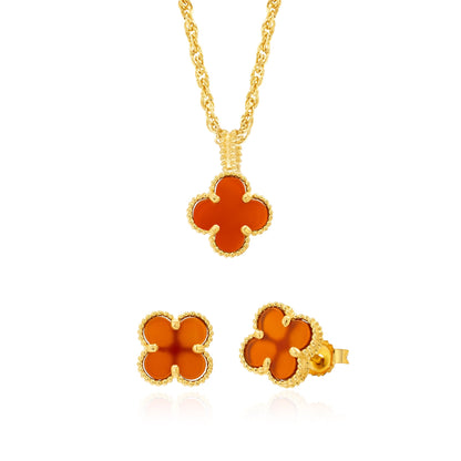 18K Pure Gold Red V.C Flower Jewelry Set