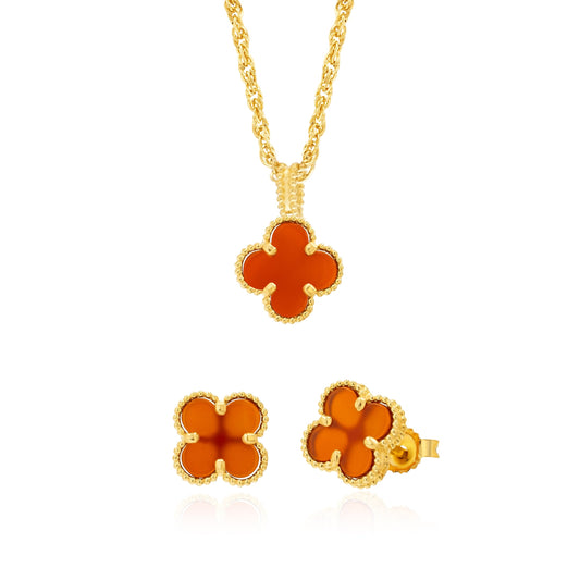 18K Pure Gold Red V.C Flower Jewelry Set