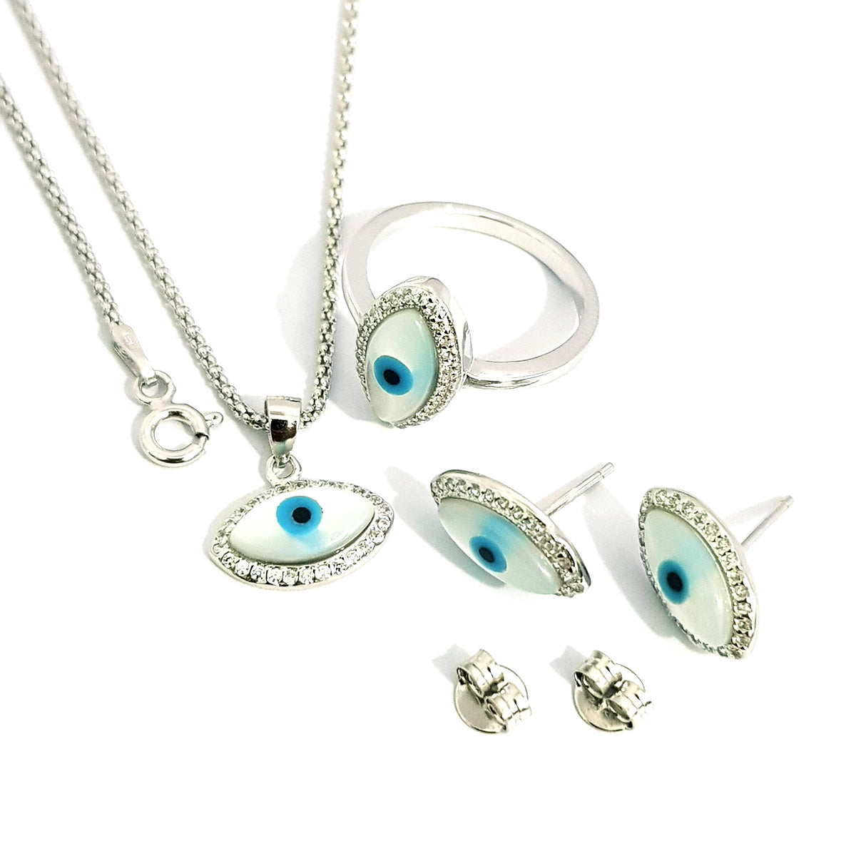 Real Sterling Silver 925 Eye Design Set | Silver | 18K Gold Jewelry