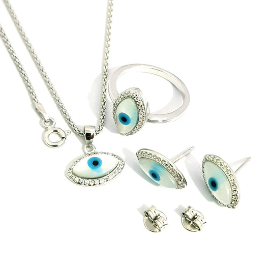 Real Sterling Silver 925 Eye Design Set | Silver | 18K Gold Jewelry