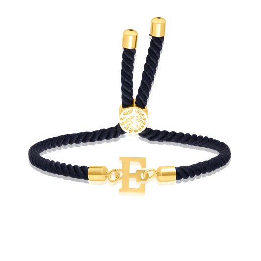 18K Pure Gold Thread Adjustable Letter E Bracelet