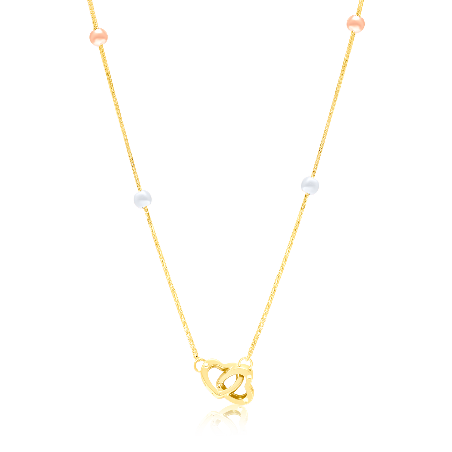 18K Pure Gold 2 Heart Locked Multicolor Seed Necklace