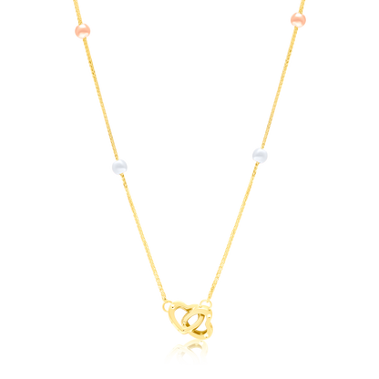 18K Pure Gold 2 Heart Locked Multicolor Seed Necklace