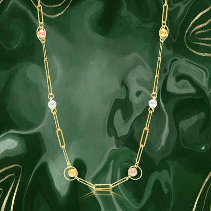 18K Pure Gold Linked Multicolor Seed Necklace