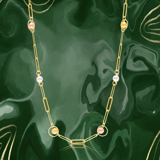 18K Pure Gold Linked Multicolor Seed Necklace