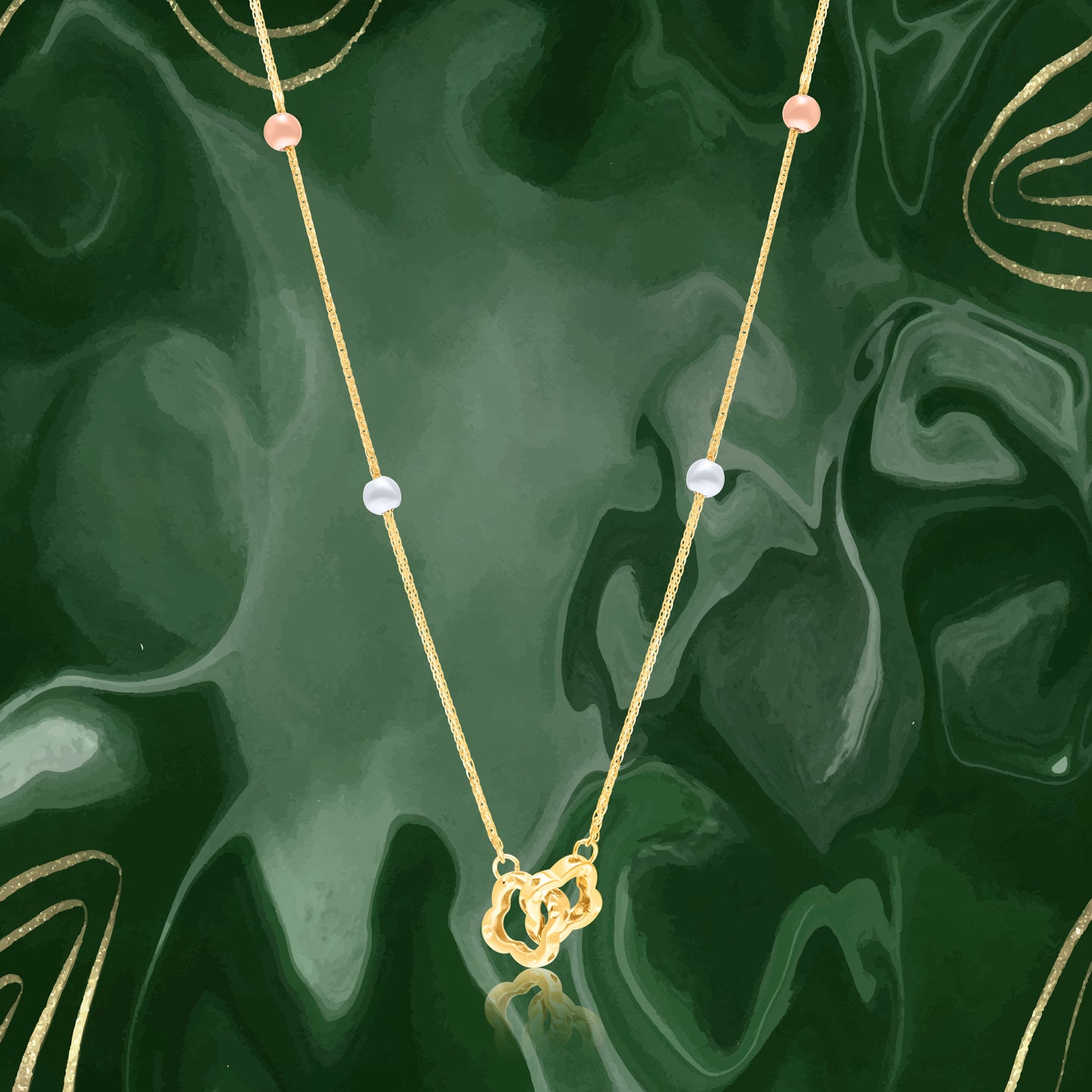 18K Pure Gold 2 Flower Locked Multicolor Seed Necklace