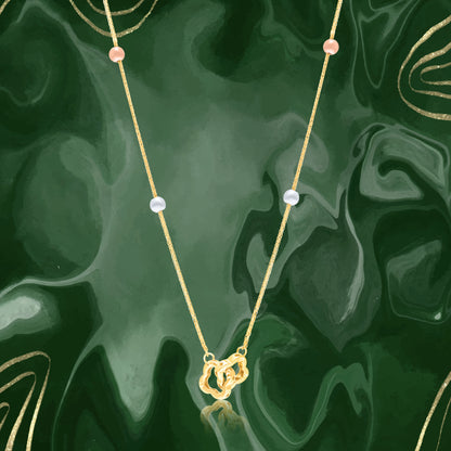 18K Pure Gold 2 Flower Locked Multicolor Seed Necklace