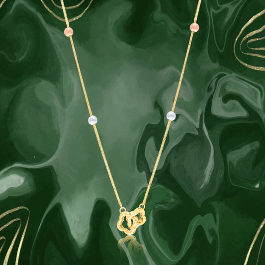 18K Pure Gold 2 Flower Locked Multicolor Seed Necklace