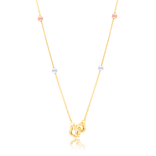 18K Pure Gold 2 Flower Locked Multicolor Seed Necklace