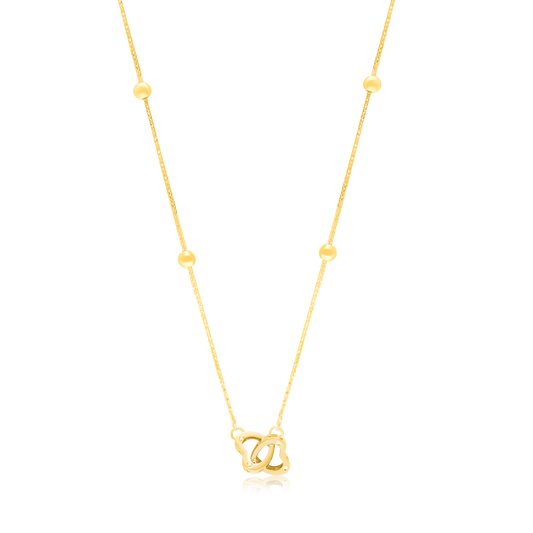 18K Pure Gold 2 Heart Locked Seed Necklace