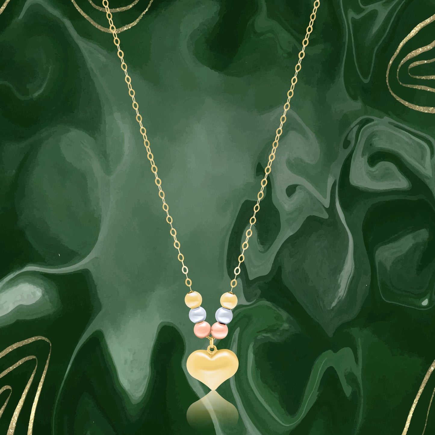 18K Pure Gold Heart Multicolor Seed Necklace