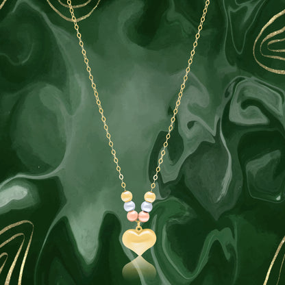 18K Pure Gold Heart Multicolor Seed Necklace