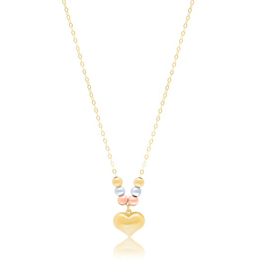 18K Pure Gold Heart Multicolor Seed Necklace