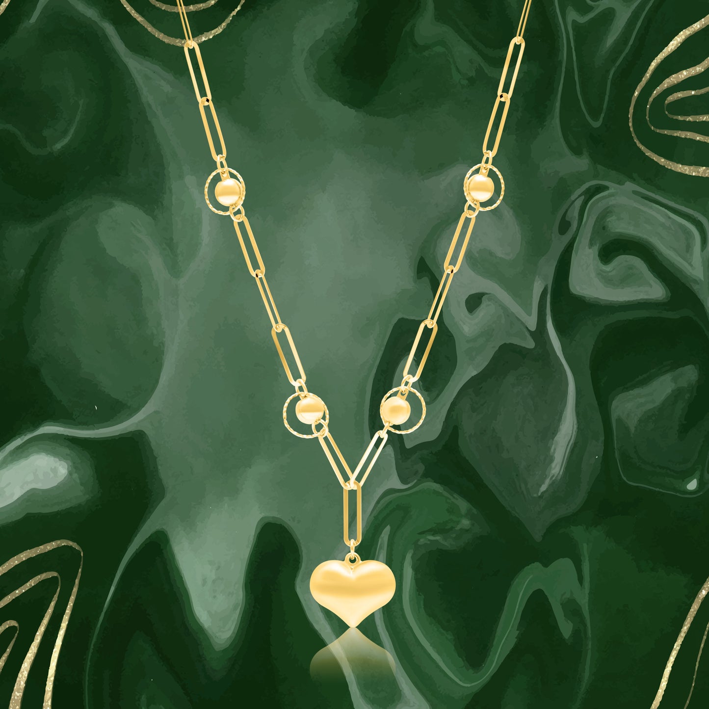 18K Pure Gold Linked Seed Heart Necklace