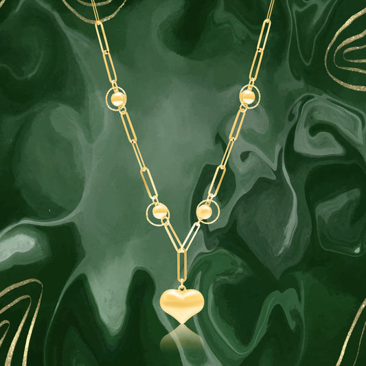18K Pure Gold Linked Seed Heart Necklace