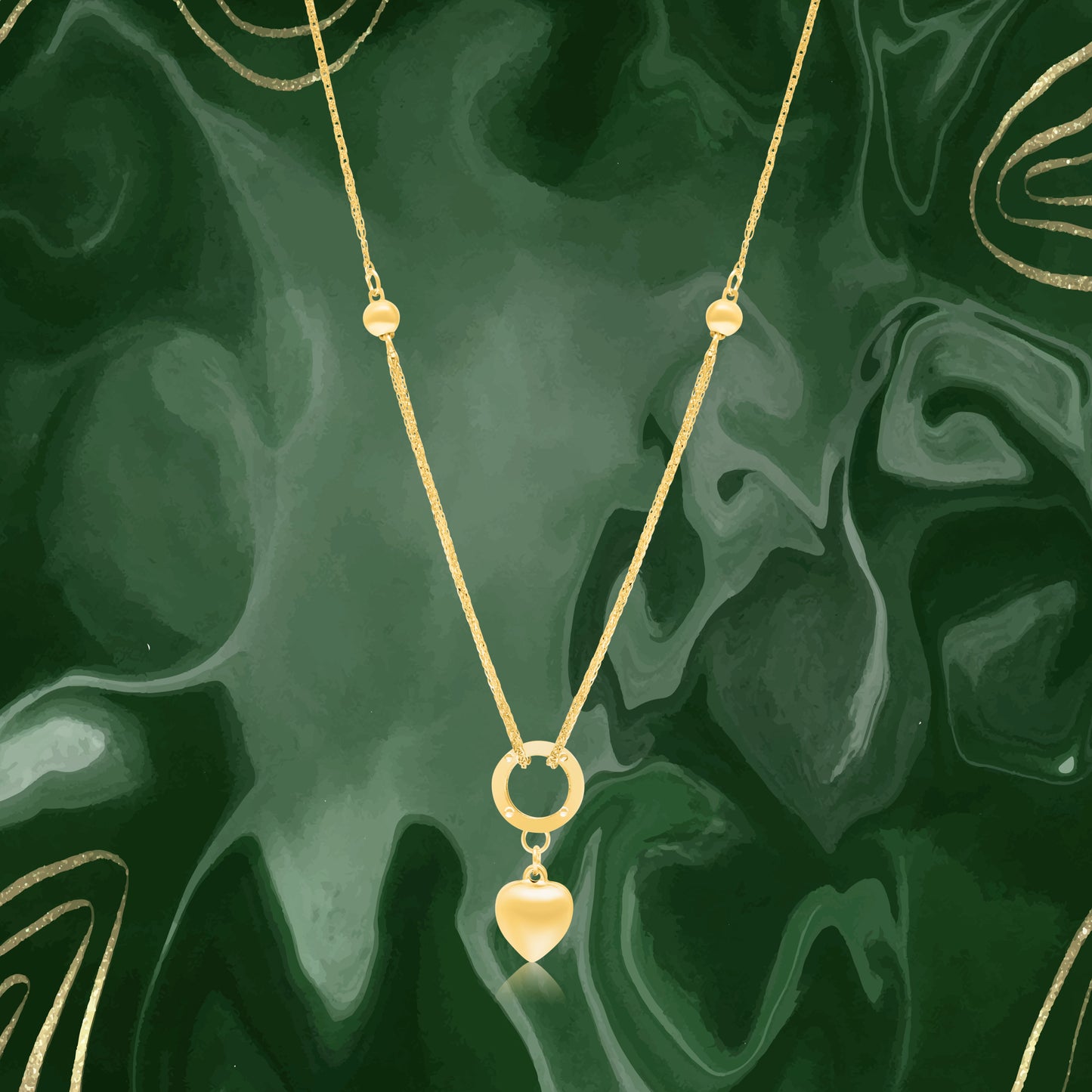 18K Pure Gold Round Heart Seed Necklace