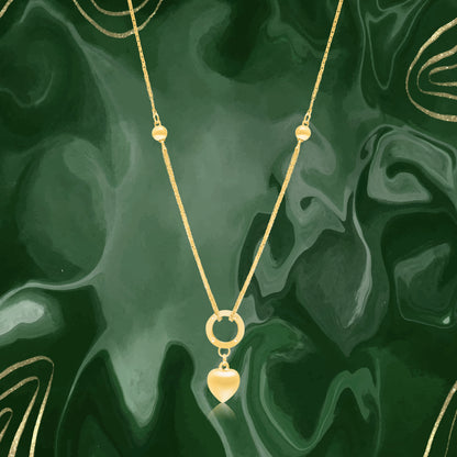 18K Pure Gold Round Heart Seed Necklace