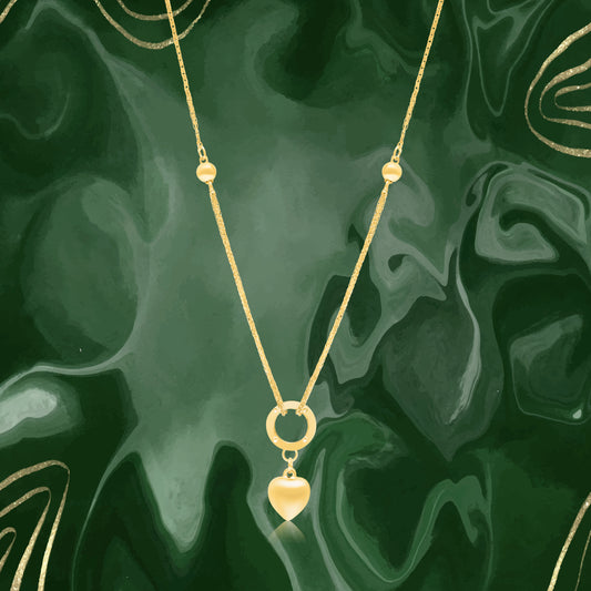 18K Pure Gold Round Heart Seed Necklace