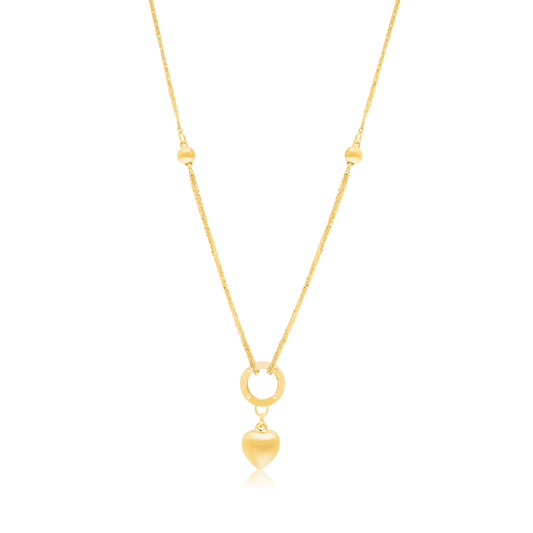 18K Pure Gold Round Heart Seed Necklace