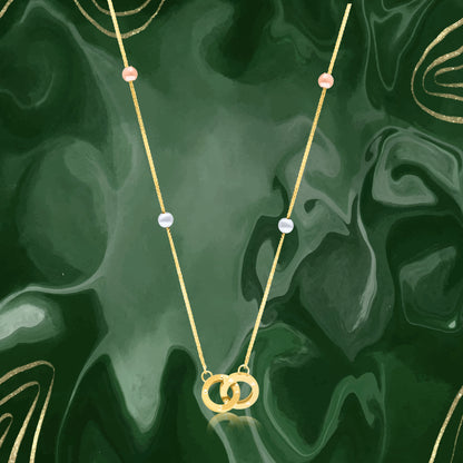 18K Pure Gold 2 Round Locked Multicolor Seed Necklace