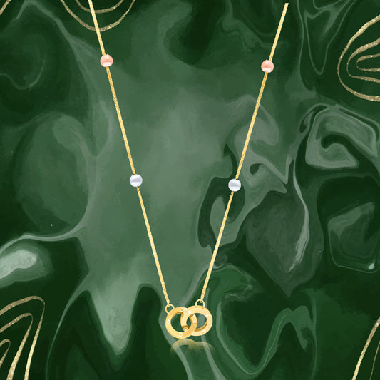 18K Pure Gold 2 Round Locked Multicolor Seed Necklace