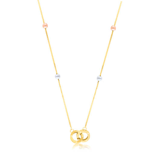 18K Pure Gold 2 Round Locked Multicolor Seed Necklace