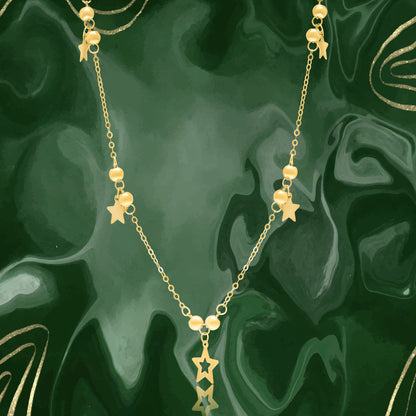 18K Pure Gold Hanging Star Heart Seed Necklace