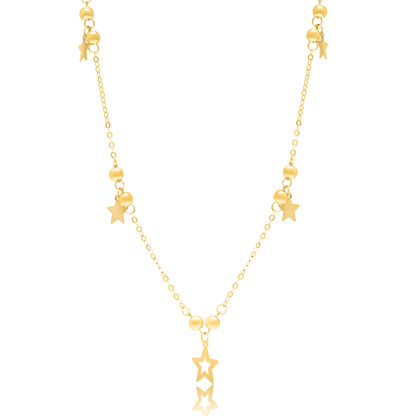 18K Pure Gold Hanging Star Heart Seed Necklace