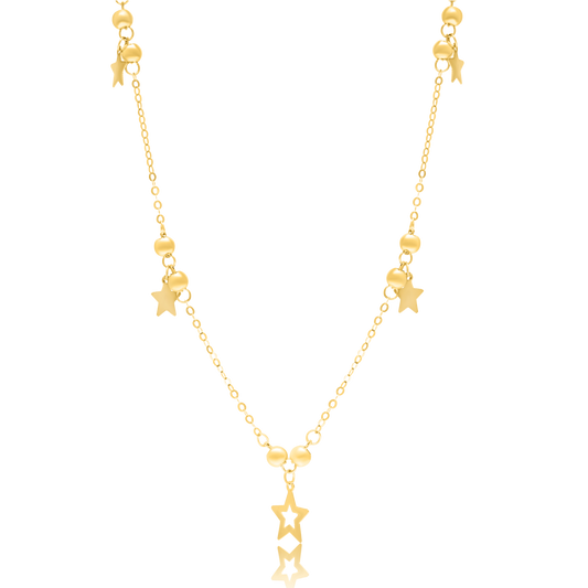 18K Pure Gold Hanging Star Heart Seed Necklace