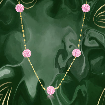 18K Pure Gold Pink Ball Necklace
