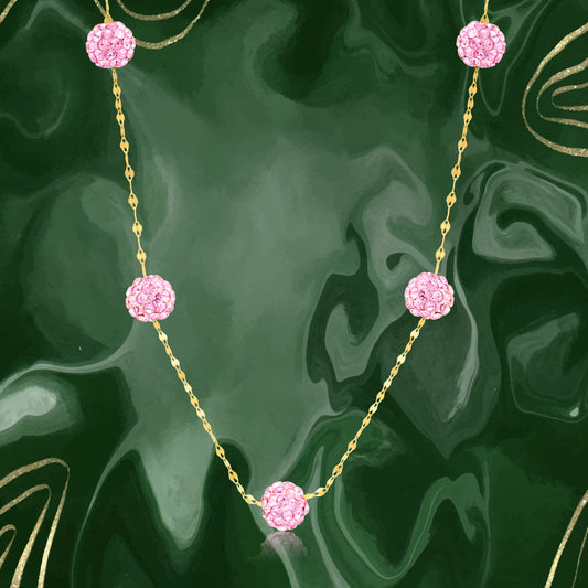 18K Pure Gold Pink Ball Necklace